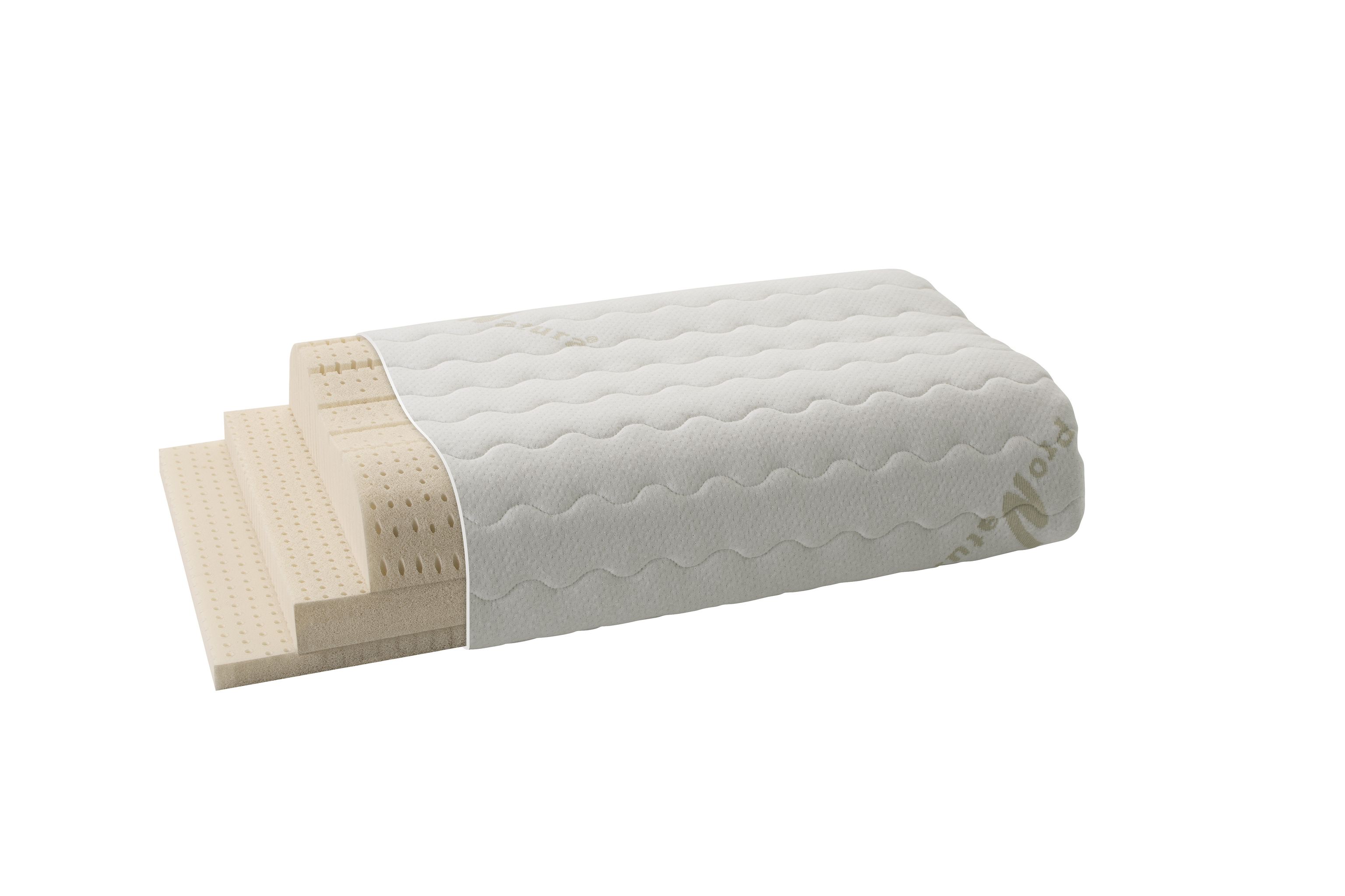 Der Aufbau eines Kopfkissen, zeigt ist einzelnen Lagen.