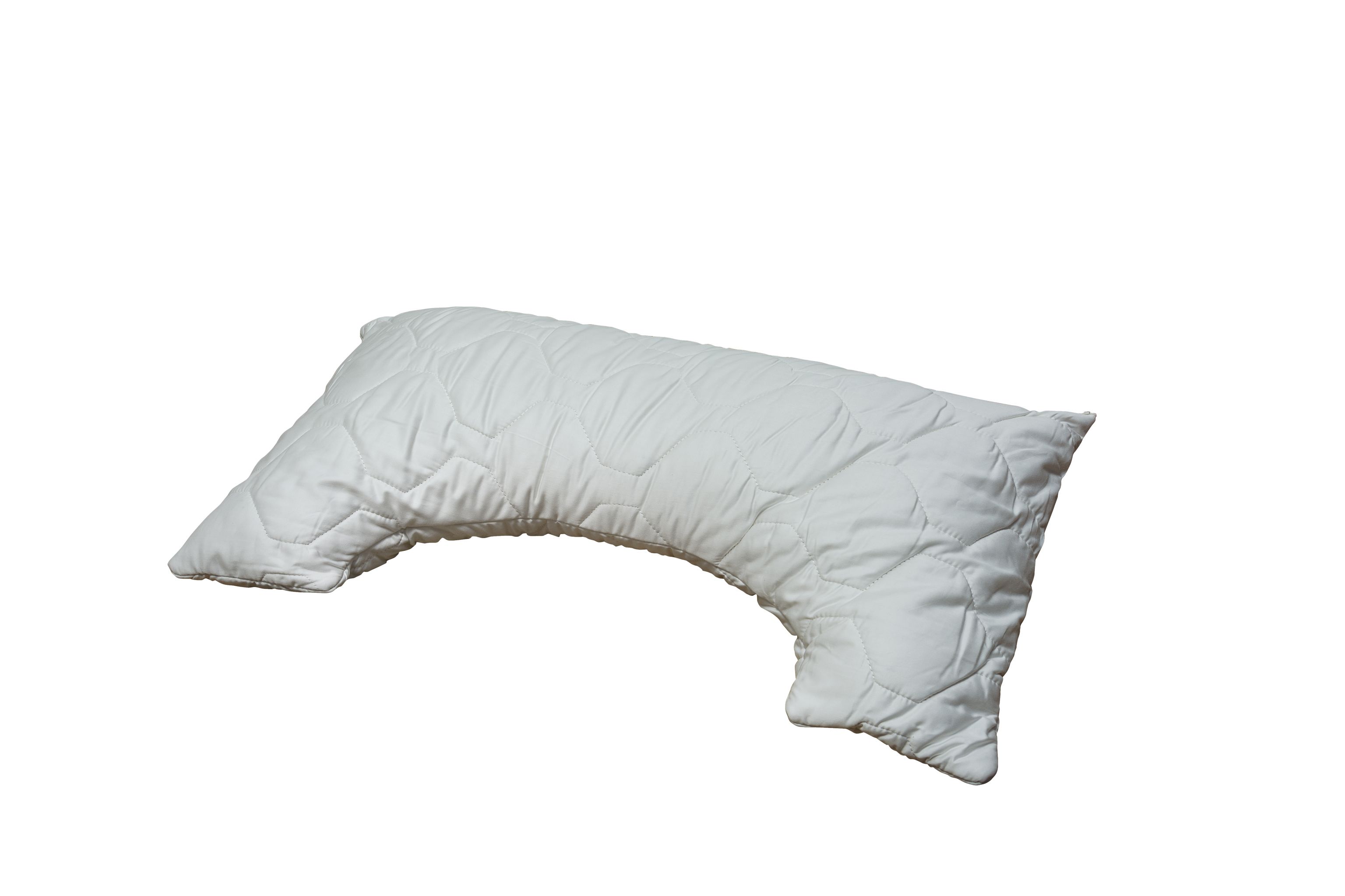 Das Kopfkissen hat eine Aussparung in der Mitte für Seitenschläfer.