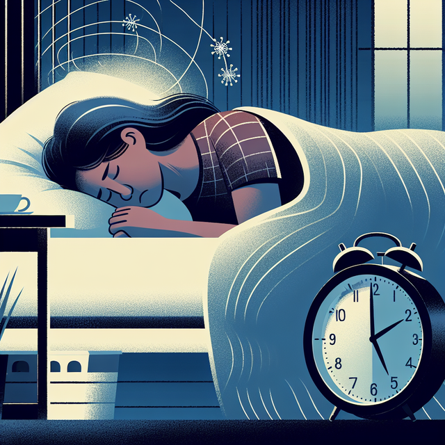 Zeichnung einer Frau im Bett, im Vordergrund ist ein Wecker, der die Zeitverschiebung anzeigt.